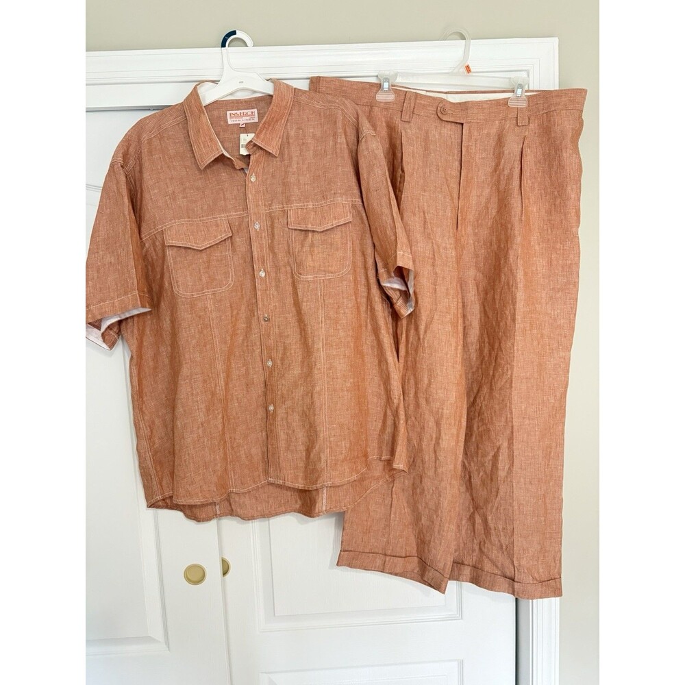 Inserch Linen Walking Suit Set 2-Piece Copper Terracotta Orange Men 3XL W44